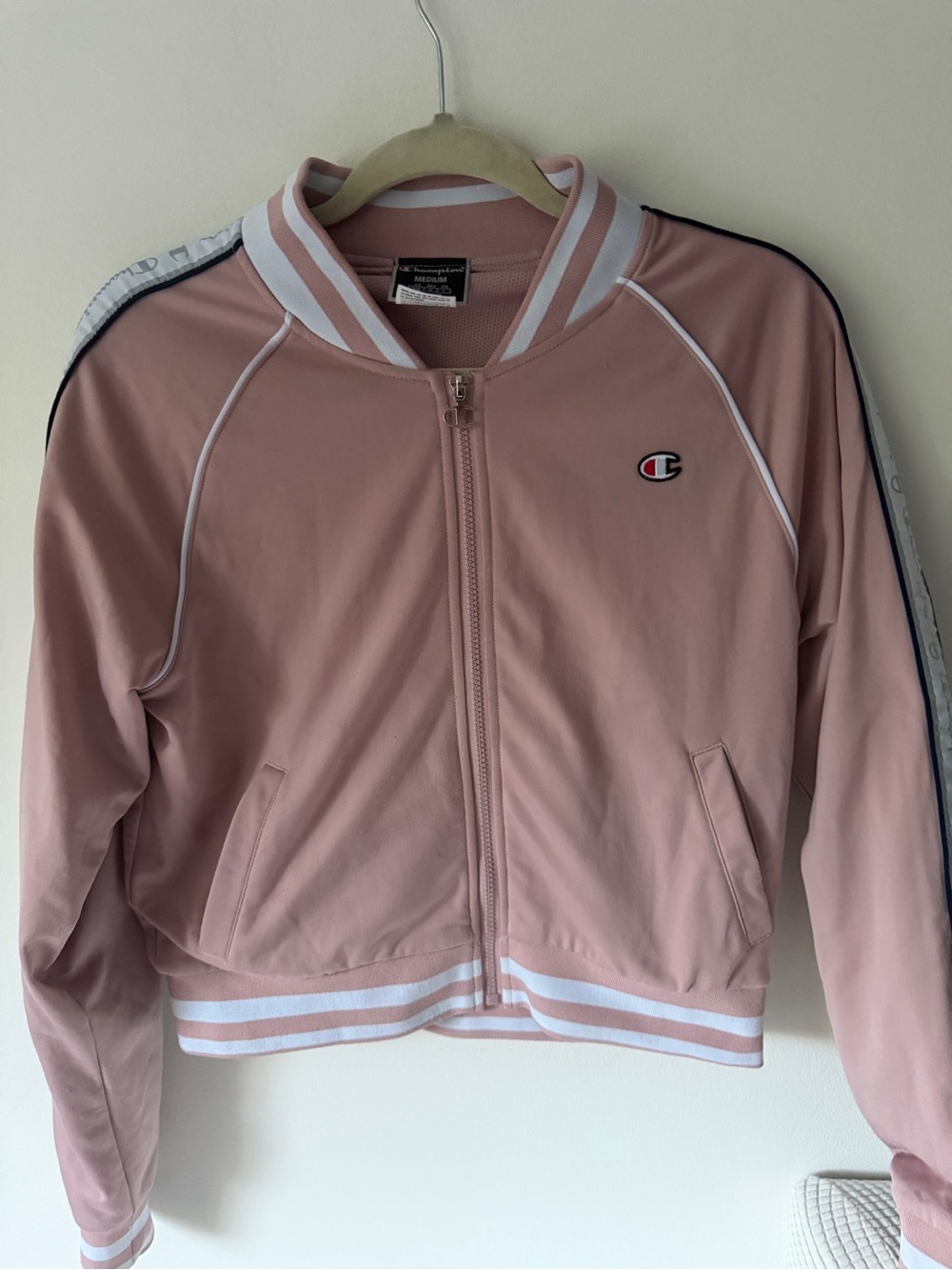 Champion Dusty Pink Track Jacket with White Trim